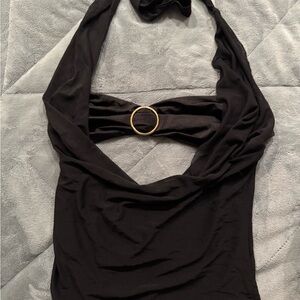 Edikted Black Halter Top with Gold Accent